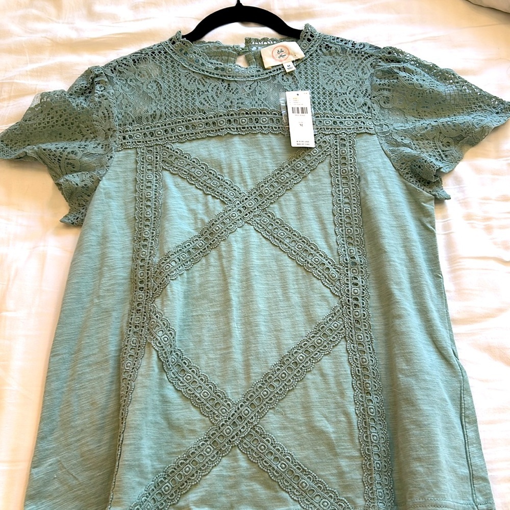 Anthropologie Ella Mara Boho Lace Size Medium Top Turquoise New - Picture 5 of 7